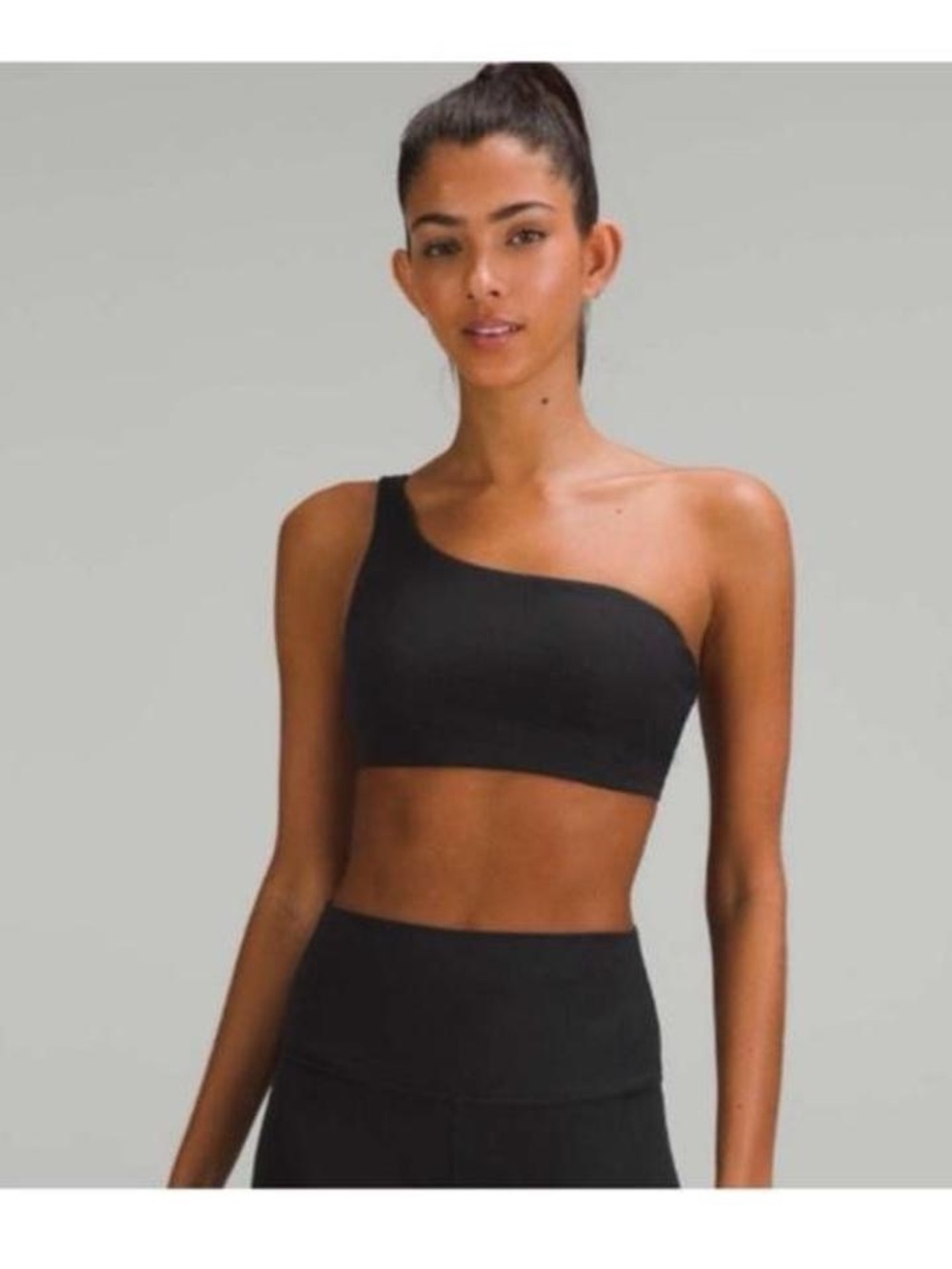Lululemon black one shoulder ribbed sports bra top size 6